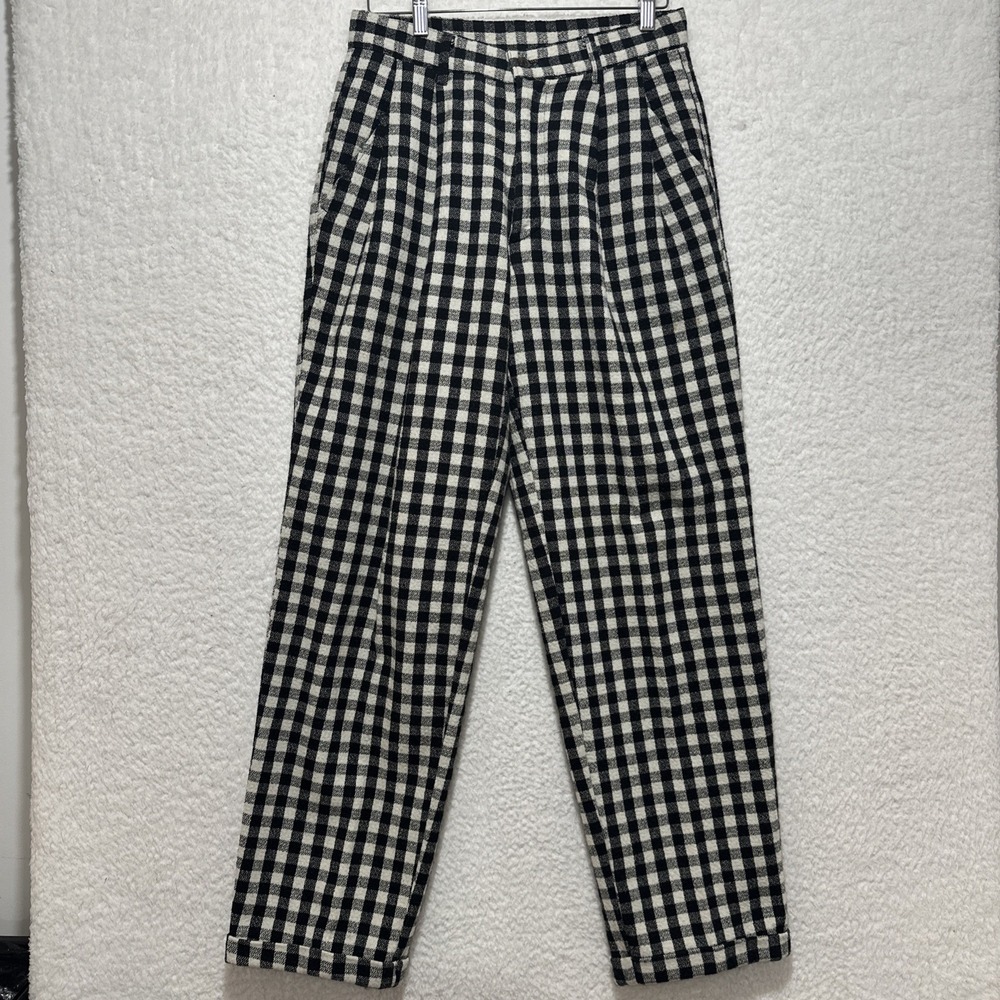 Vintage Benetton Black & White Gingham Wool Blend Tapered Pants Sz 46 Italy Made